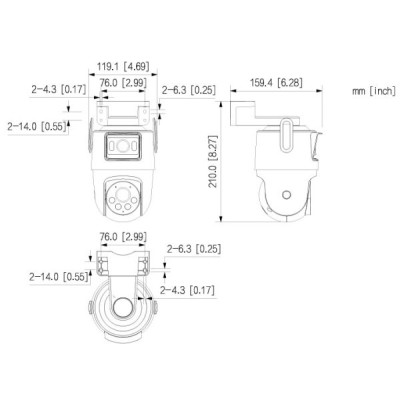 Caméra WIFI double PT 50m/40m + Fixe 30m/20m, 5MP, Micro et HP