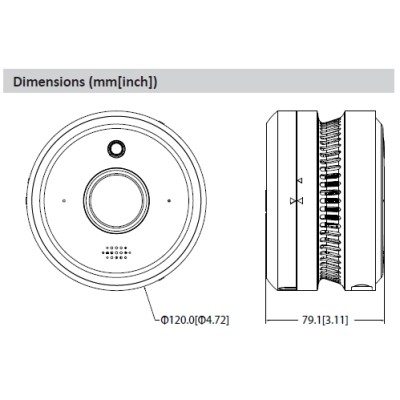 Détecteur de fumées avec caméra IP intégrée focale fixe 2.0mm 5MP IR20m – micro et HP