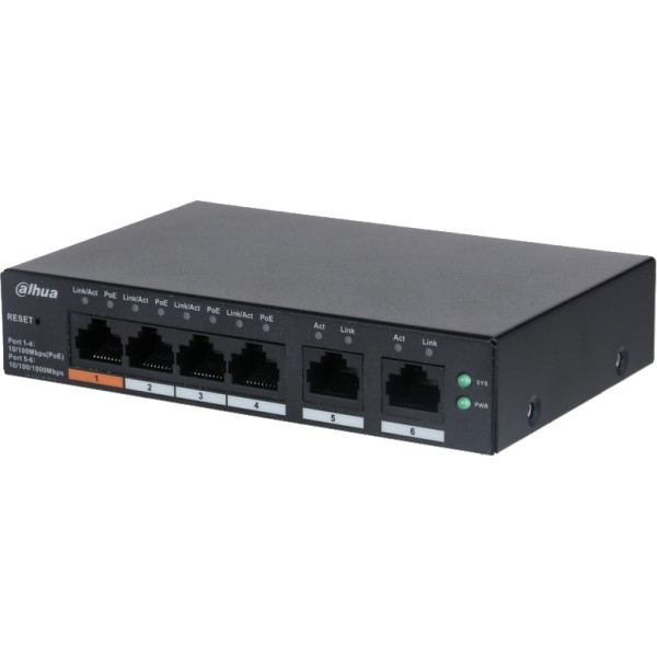 Switch 4 ports PoE 100Mbps + 2 ports Ethernet Gigabit – 60W – Cloud manageable