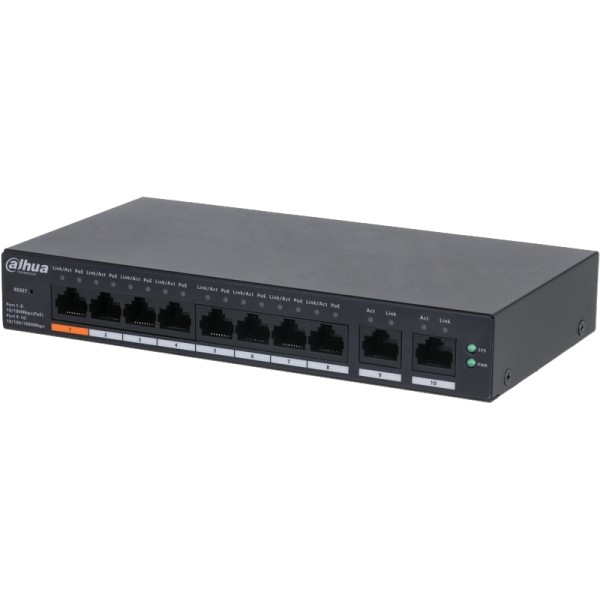 Switch 8 ports PoE 100Mbps + 2 ports Ethernet Gigabit – 60W – Cloud manageable