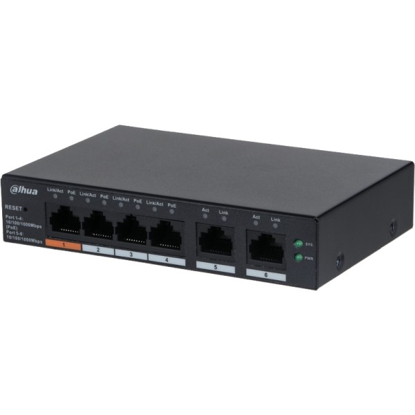 Switch 4 ports PoE Gigabit + 2 ports Ethernet Gigabit – 60W – Cloud manageable