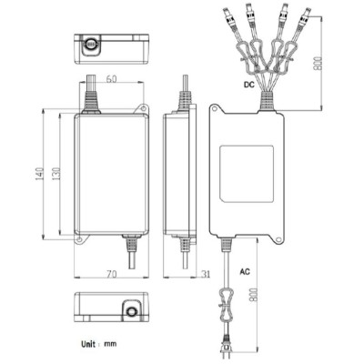 Alimentation 4 sorties 12V 2.8A (4×0.6A) 5.5×2.1mm