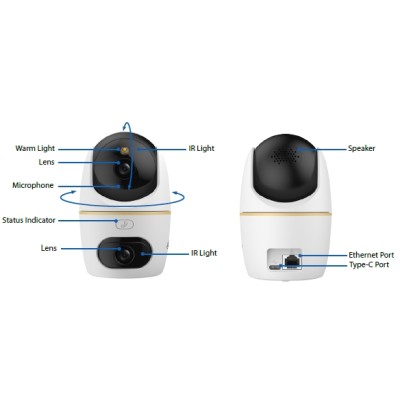 Caméra WIFI double PT 360° + Fixe, 5MP IR30m, Micro et HP